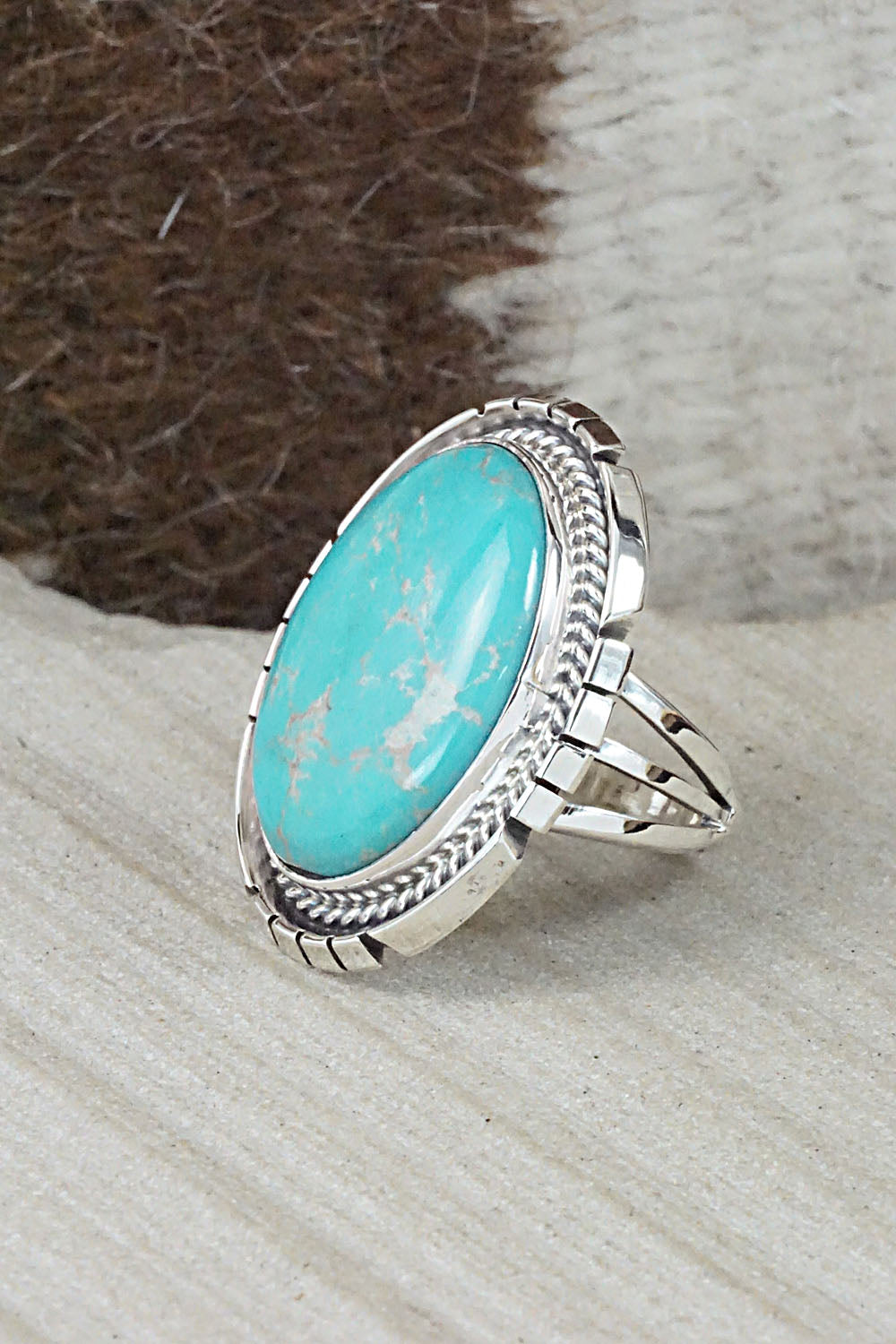 Turquoise & Sterling Silver Ring - Samuel Yellowhair - Size 7