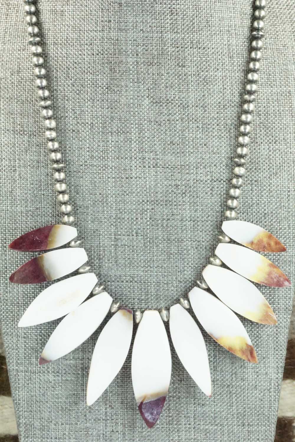 Spiny Oyster & Sterling Silver Pearl Necklace - Louise Joe