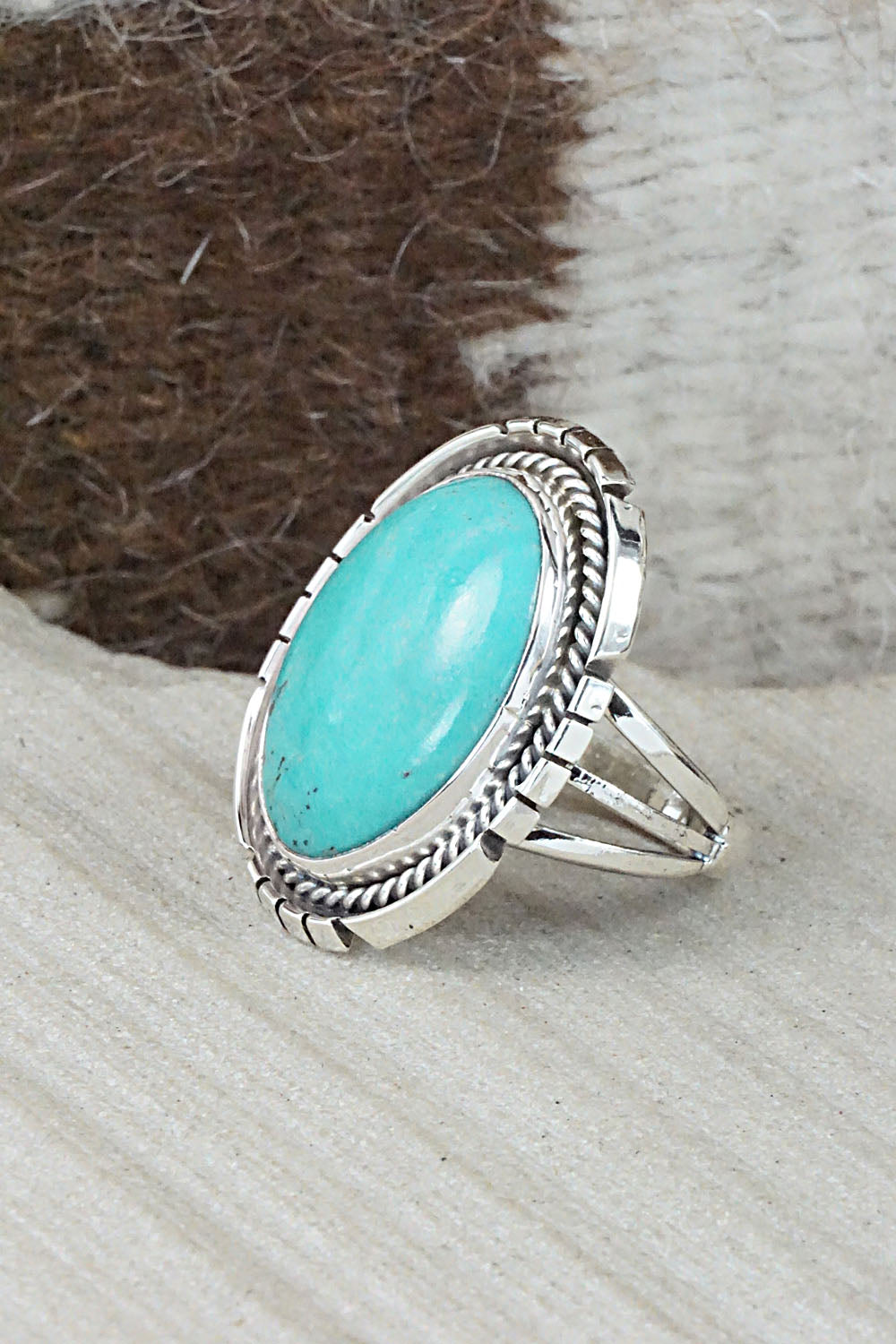 Turquoise & Sterling Silver Ring - Samuel Yellowhair - Size 8