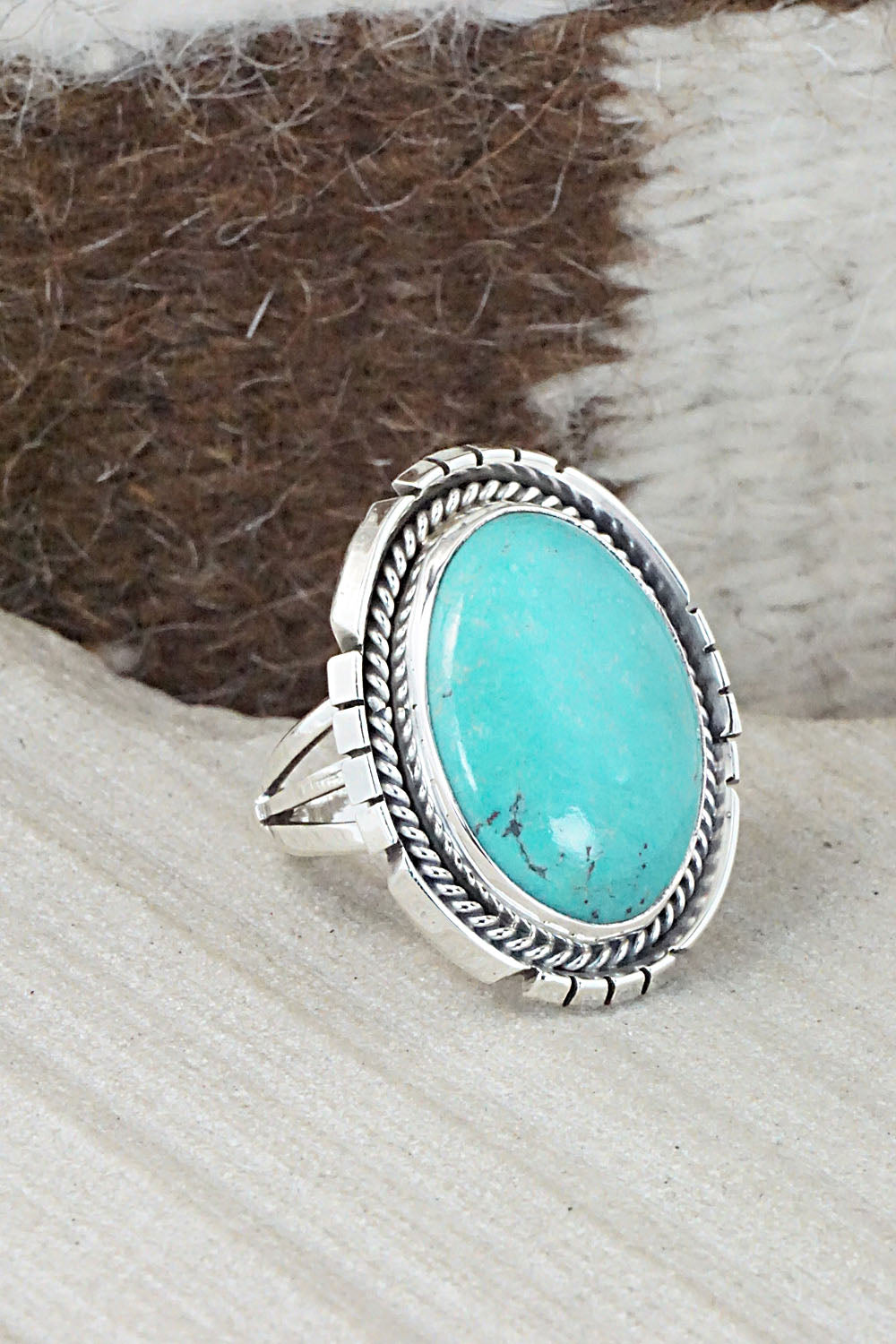 Turquoise & Sterling Silver Ring - Samuel Yellowhair - Size 8