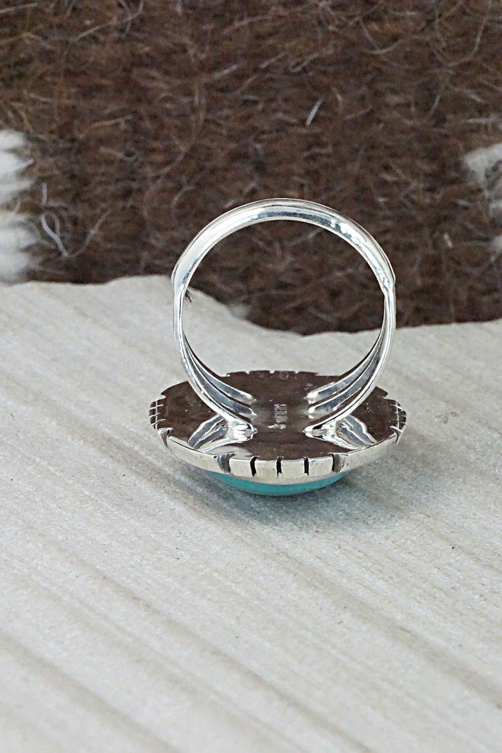 Turquoise & Sterling Silver Ring - Samuel Yellowhair - Size 8