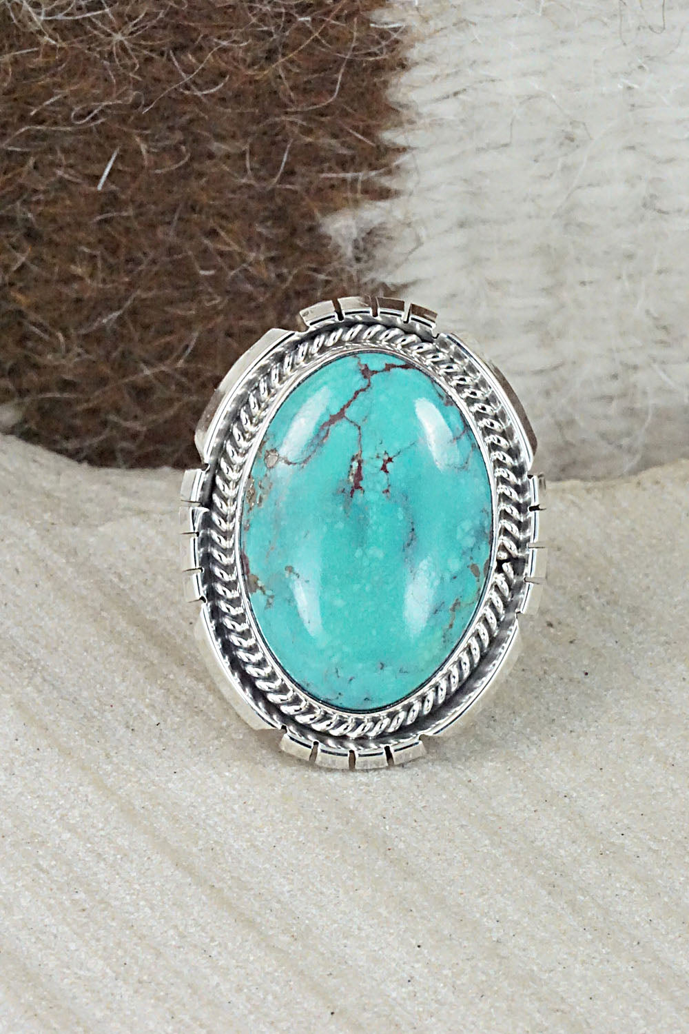 Turquoise & Sterling Silver Ring - Samuel Yellowhair - Size 8.75