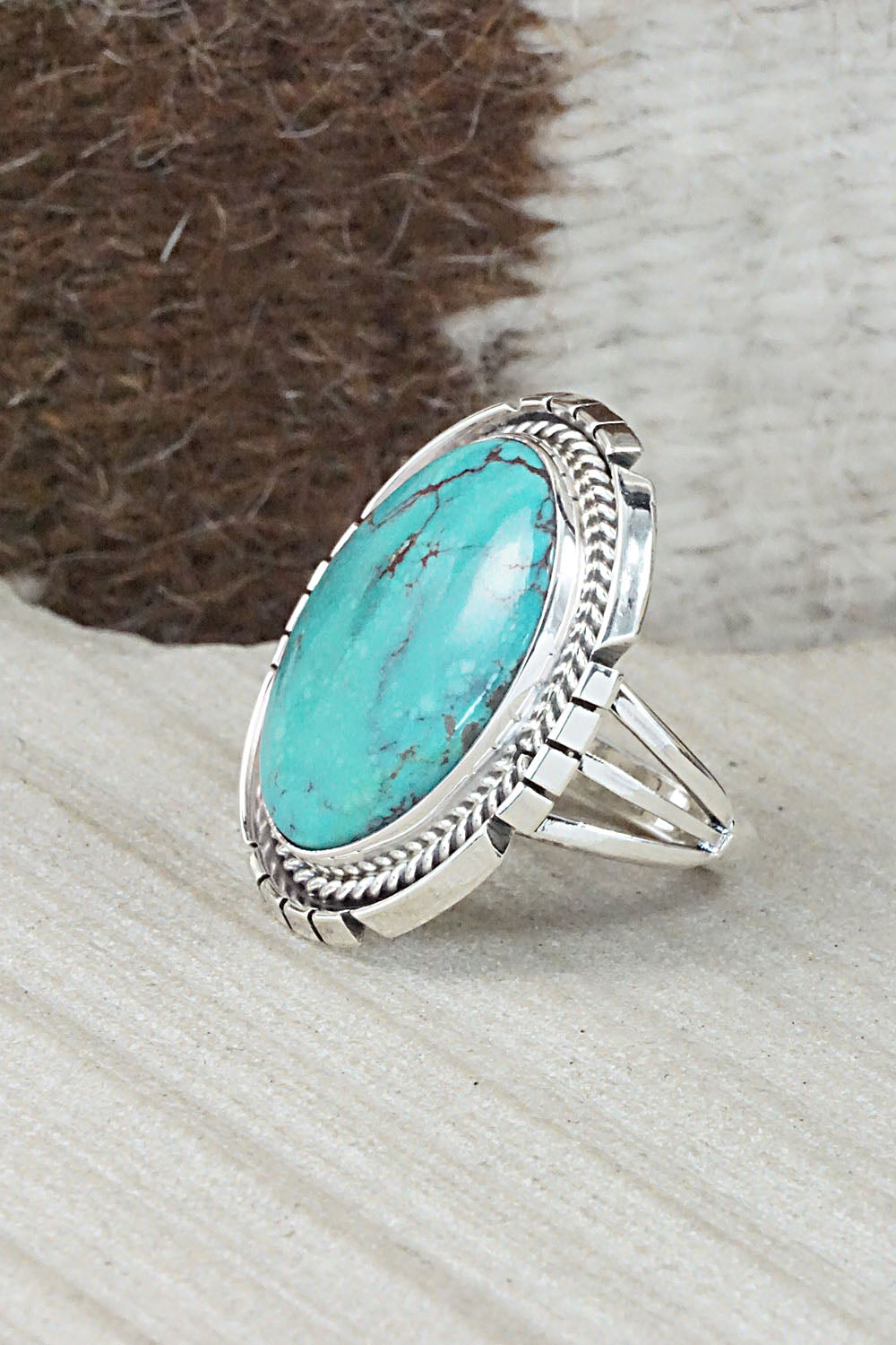 Turquoise & Sterling Silver Ring - Samuel Yellowhair - Size 8.75