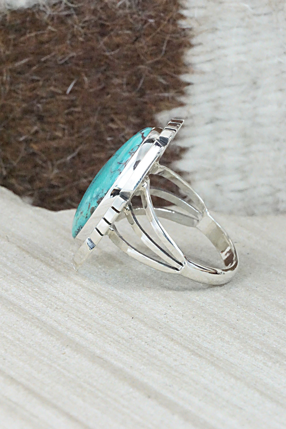Turquoise & Sterling Silver Ring - Samuel Yellowhair - Size 8.75