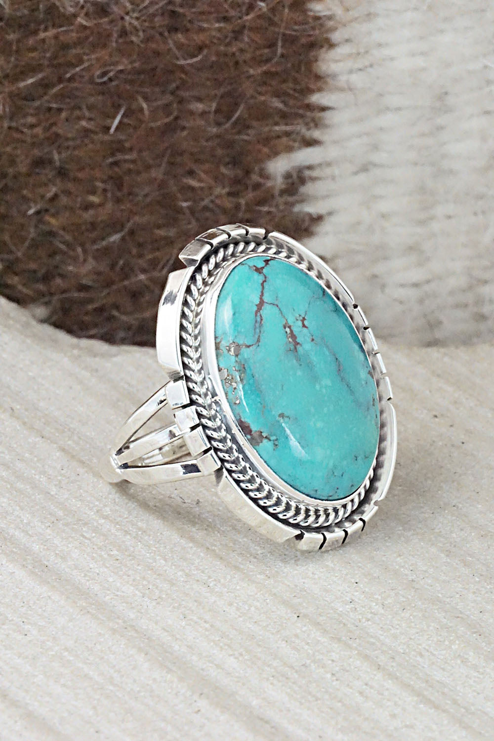 Turquoise & Sterling Silver Ring - Samuel Yellowhair - Size 8.75