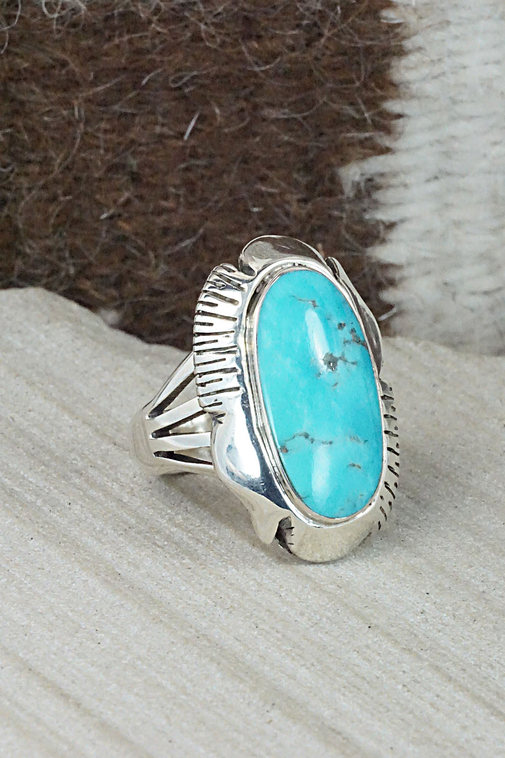 Turquoise & Sterling Silver Ring - Sheena Jack - Size 7