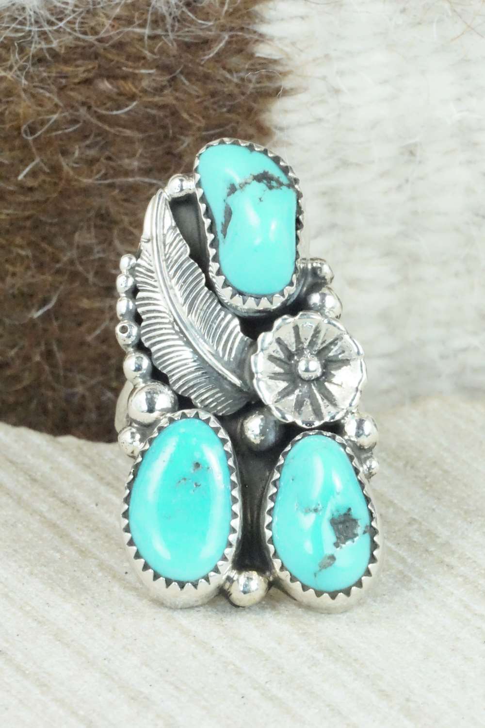 Turquoise & Sterling Silver Ring - Shirley Largo - Size 8