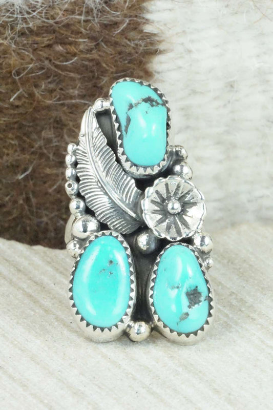 Turquoise & Sterling Silver Ring - Shirley Largo - Size 8