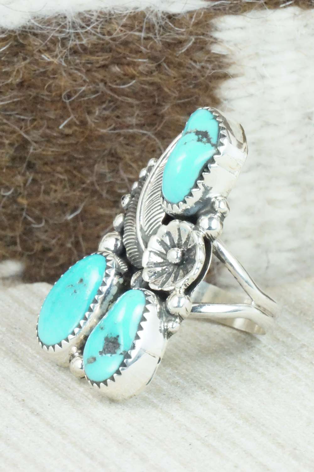 Turquoise & Sterling Silver Ring - Shirley Largo - Size 8