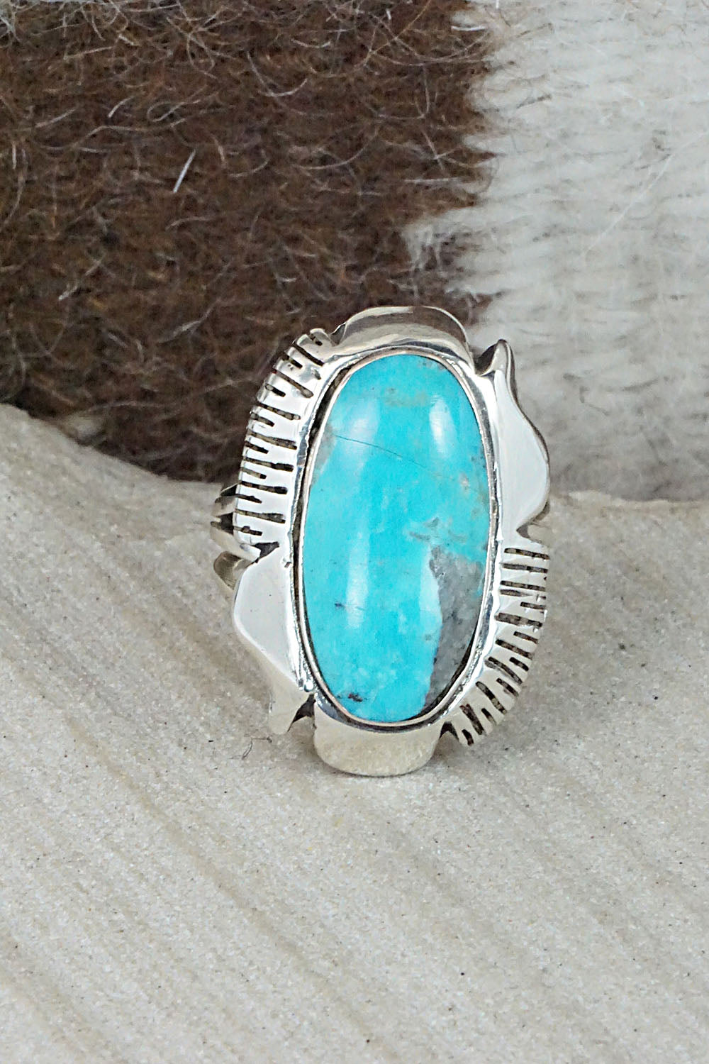 Turquoise & Sterling Silver Ring - Sheena Jack - Size 8