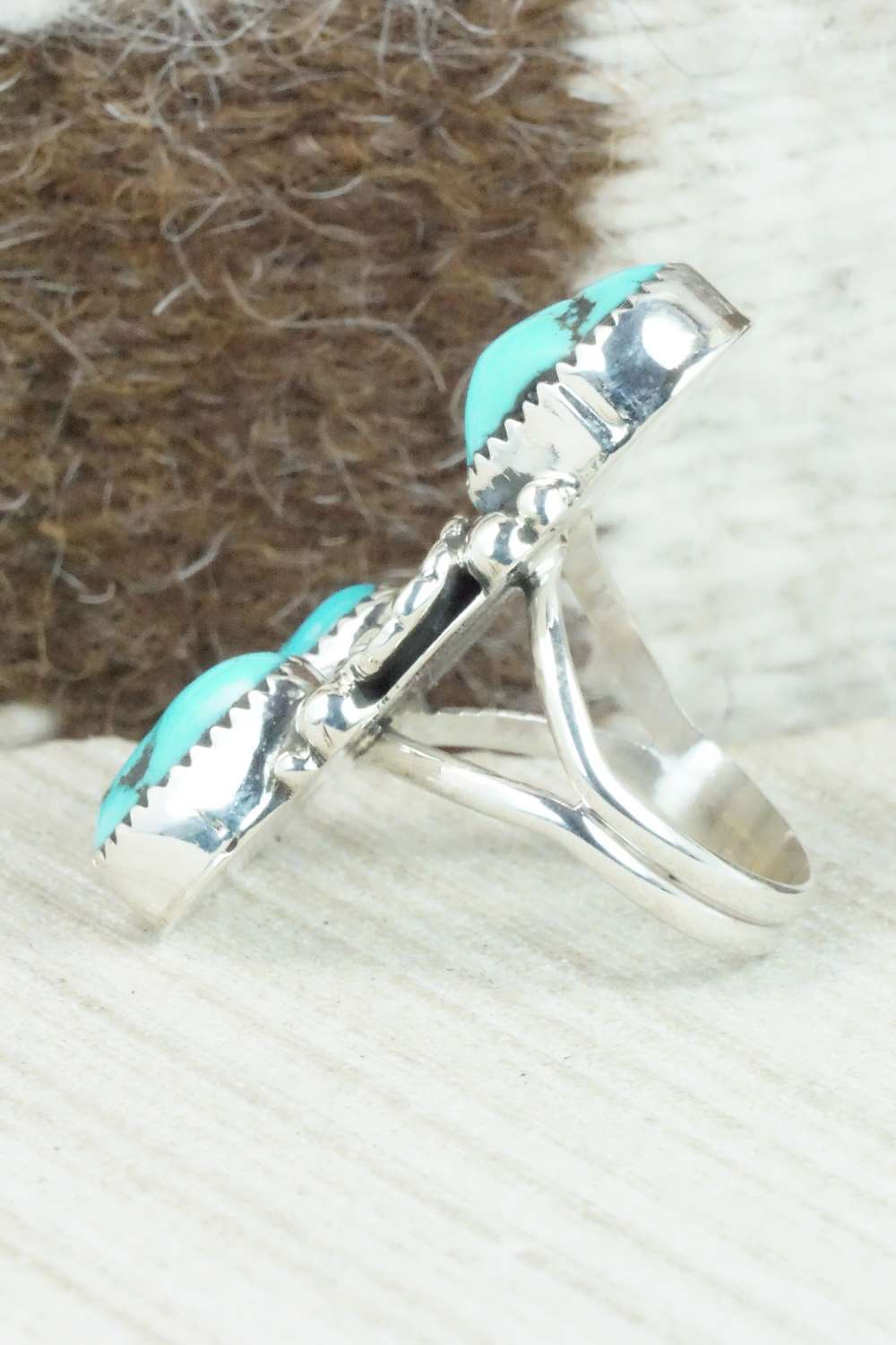 Turquoise & Sterling Silver Ring - Shirley Largo - Size 8