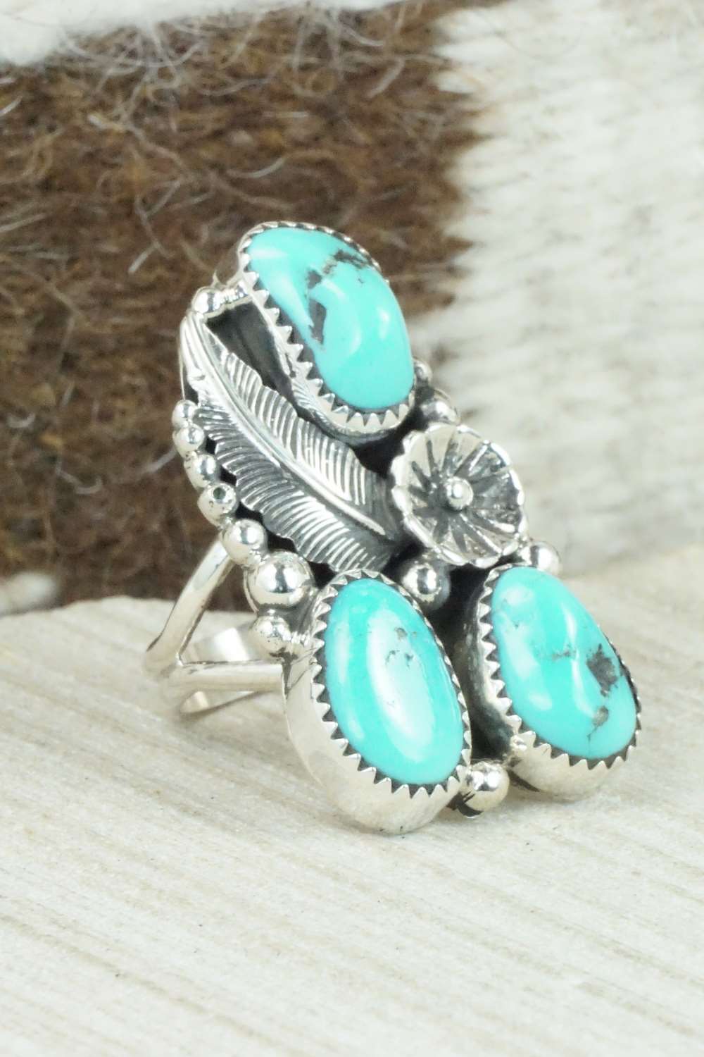 Turquoise & Sterling Silver Ring - Shirley Largo - Size 8