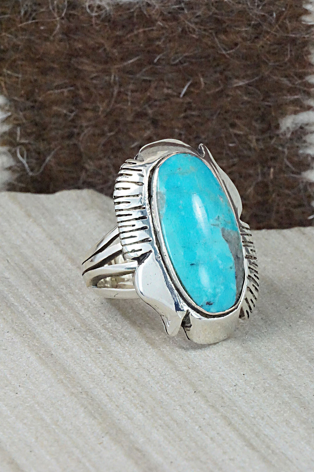 Turquoise & Sterling Silver Ring - Sheena Jack - Size 8