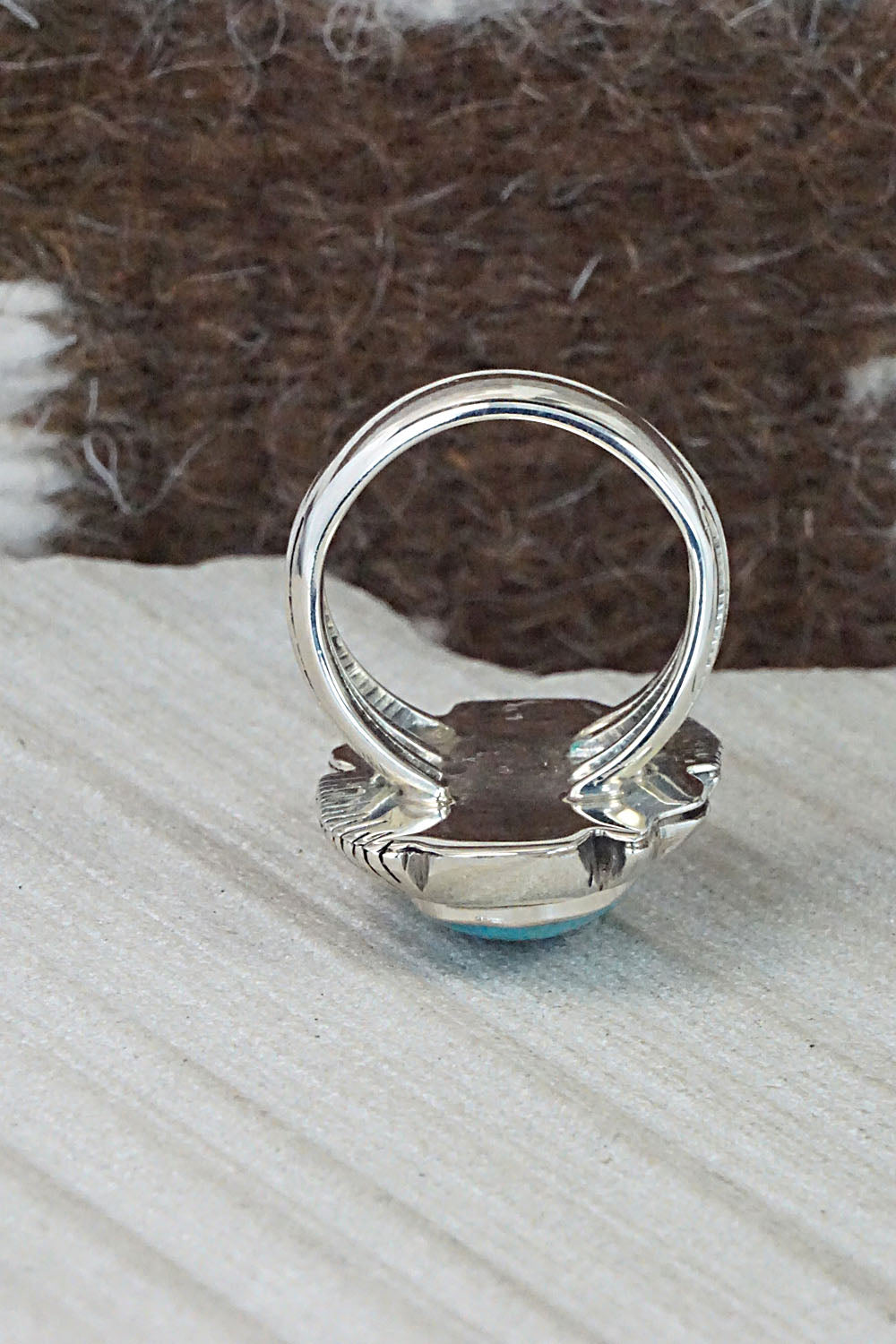 Turquoise & Sterling Silver Ring - Sheena Jack - Size 8