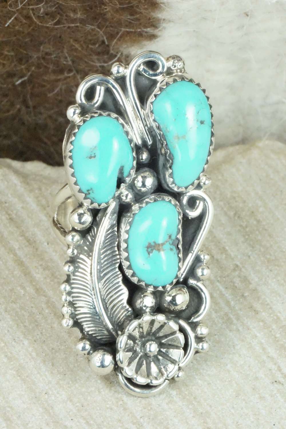 Turquoise & Sterling Silver Ring - Shirley Largo - Size 8.75