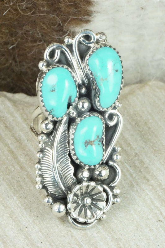 Turquoise & Sterling Silver Ring - Shirley Largo - Size 8.75