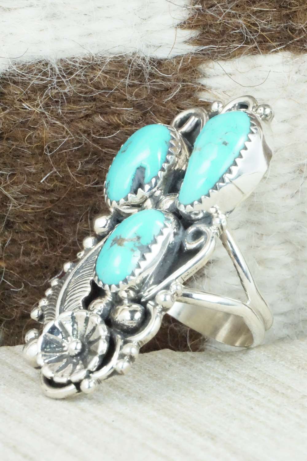 Turquoise & Sterling Silver Ring - Shirley Largo - Size 8.75