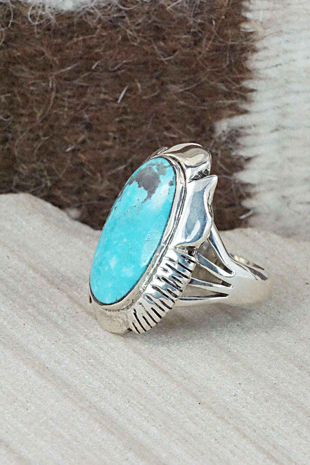Turquoise & Sterling Silver Ring - Sheena Jack - Size 9