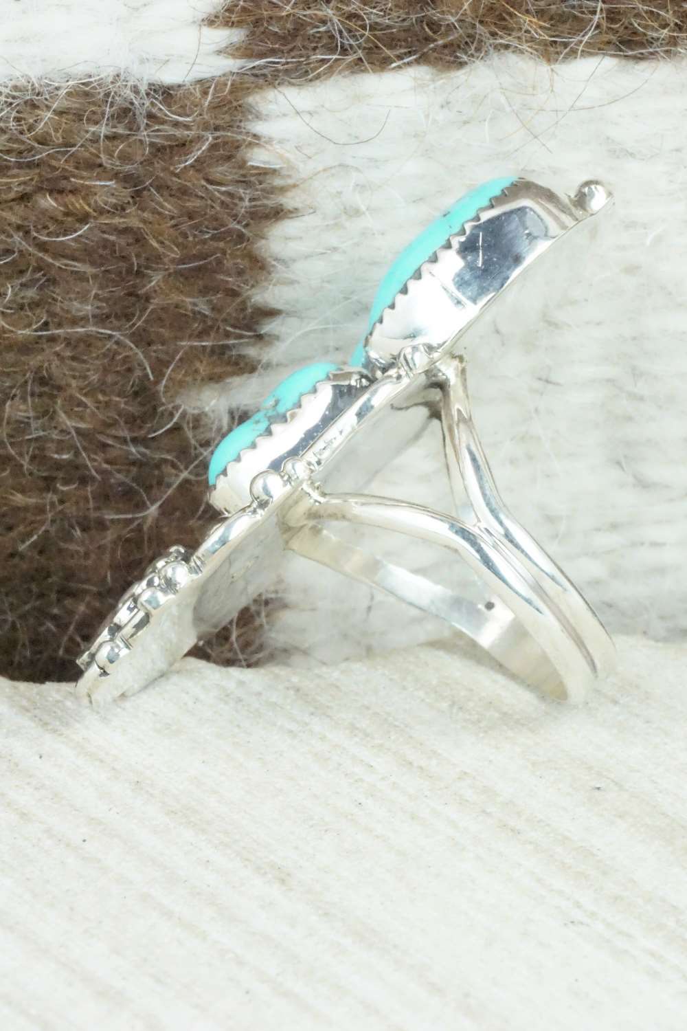 Turquoise & Sterling Silver Ring - Shirley Largo - Size 8.75