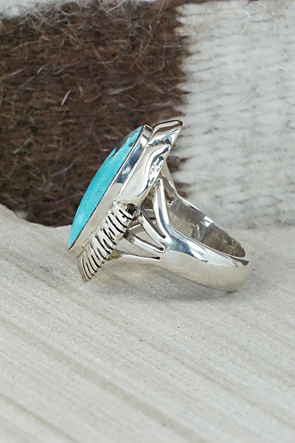Turquoise & Sterling Silver Ring - Sheena Jack - Size 9