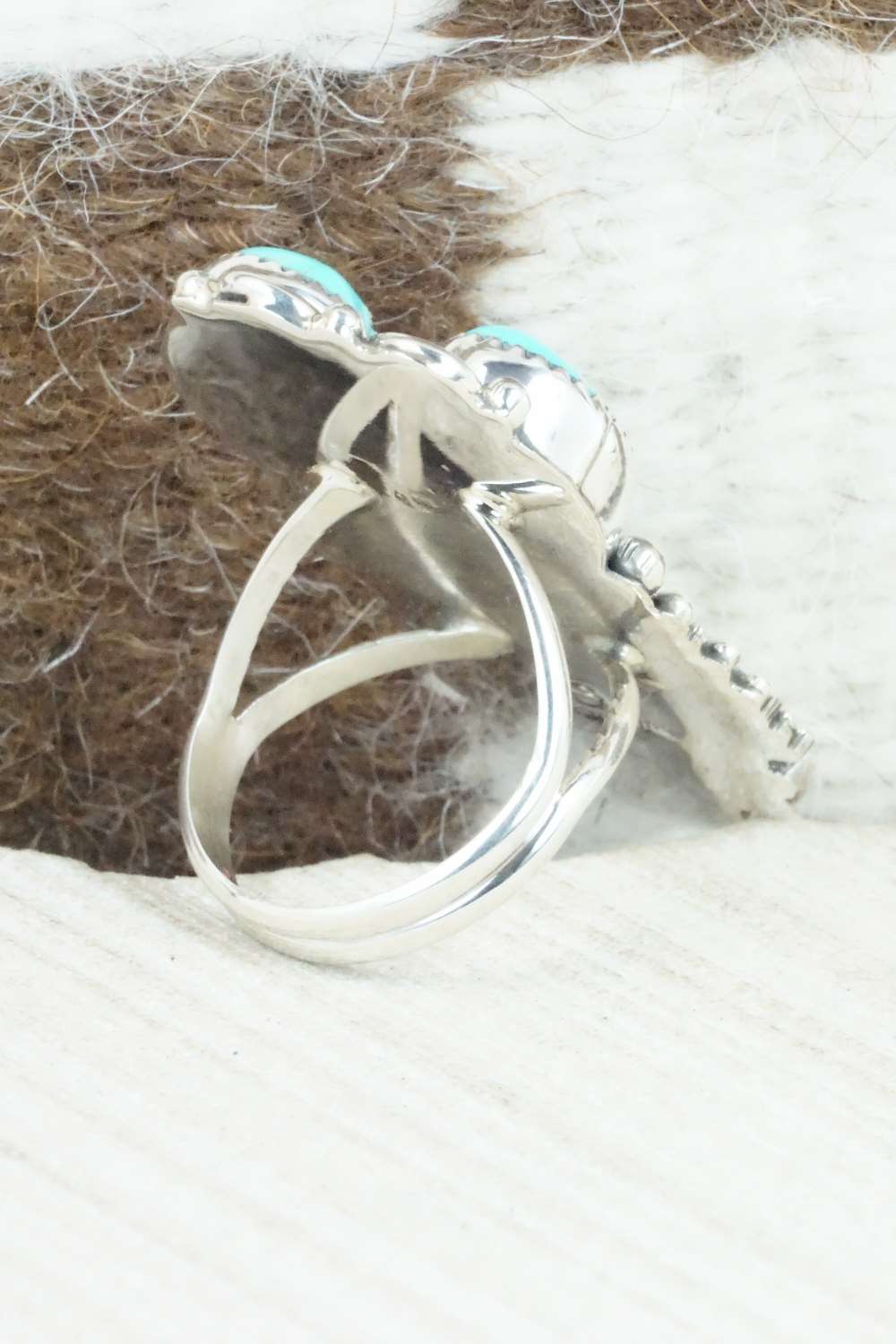 Turquoise & Sterling Silver Ring - Shirley Largo - Size 8.75
