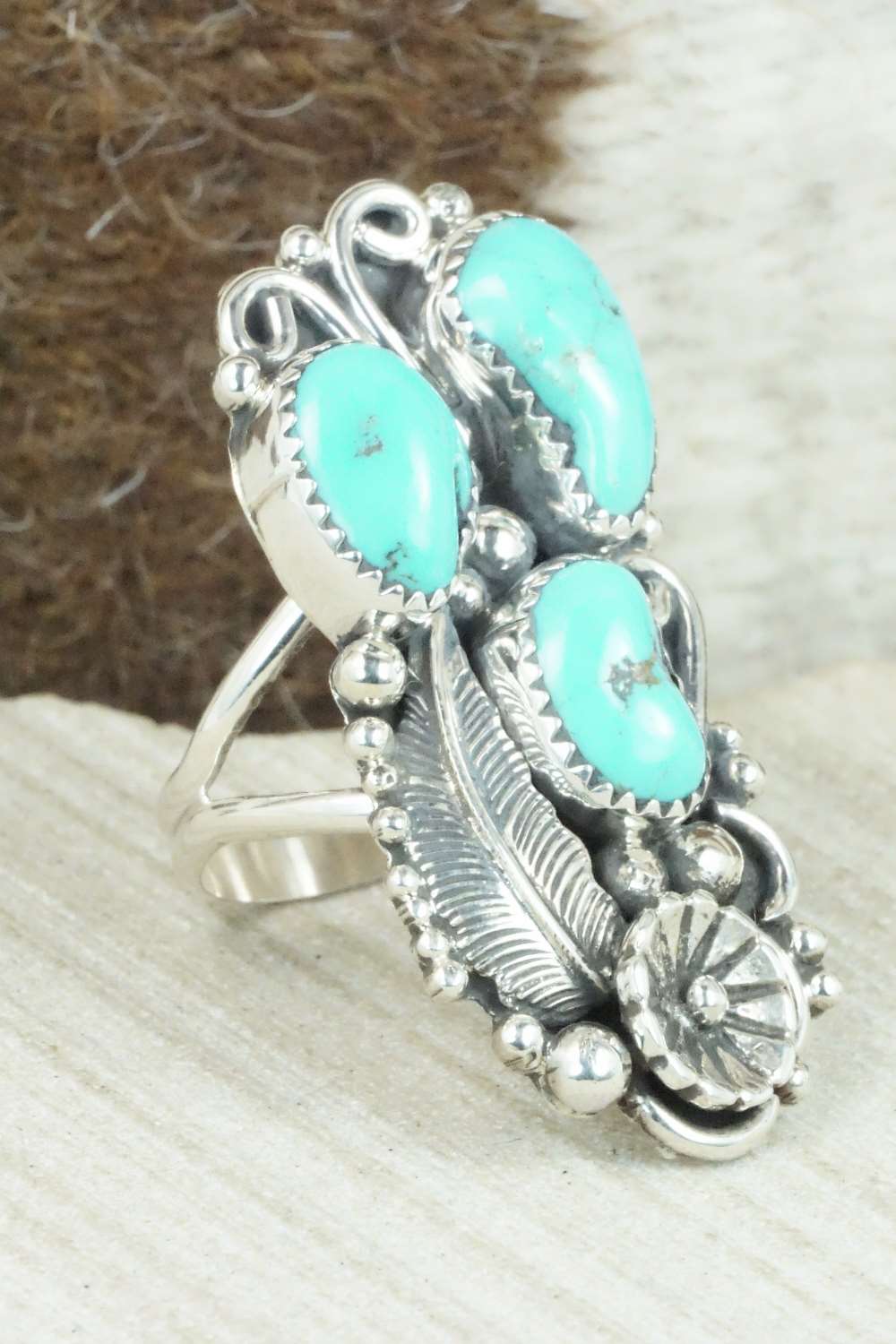 Turquoise & Sterling Silver Ring - Shirley Largo - Size 8.75