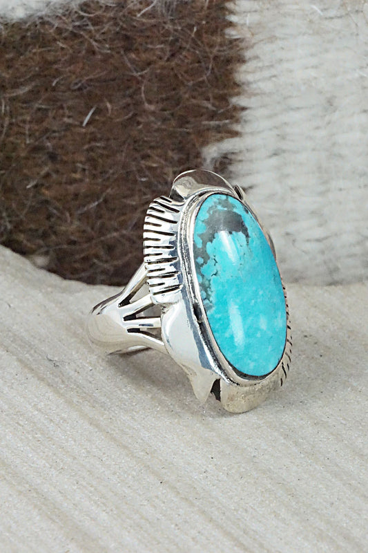 Turquoise & Sterling Silver Ring - Sheena Jack - Size 9