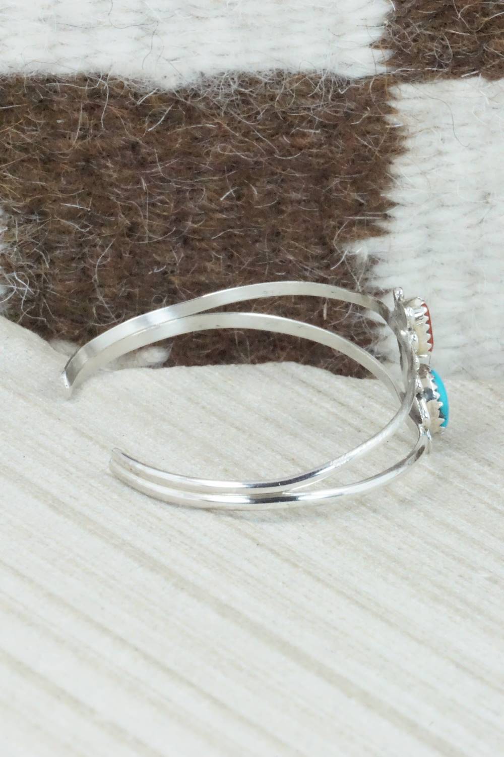Turquoise, Coral & Sterling Silver Bracelet - Navajo