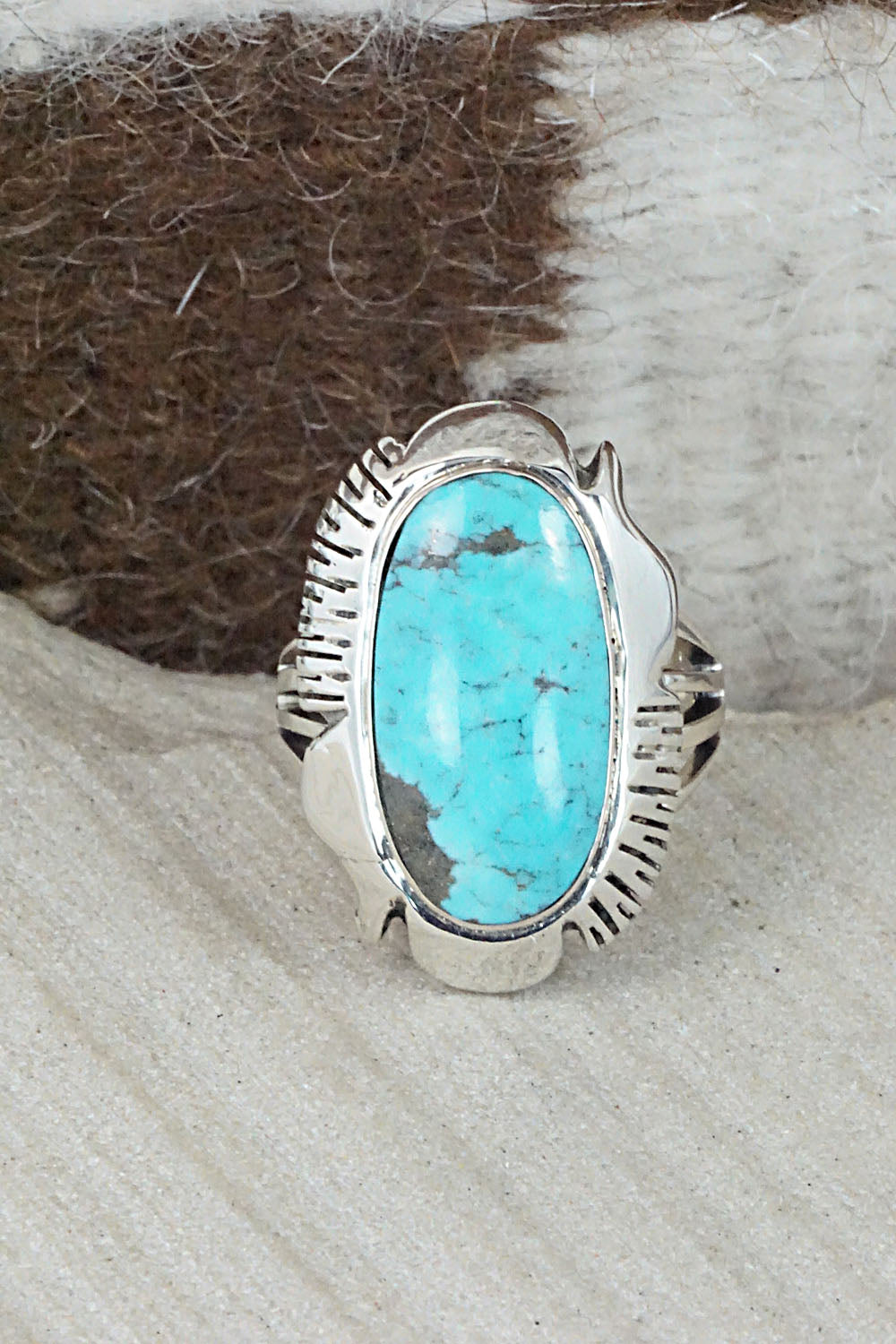 Turquoise & Sterling Silver Ring - Sheena Jack - Size 10