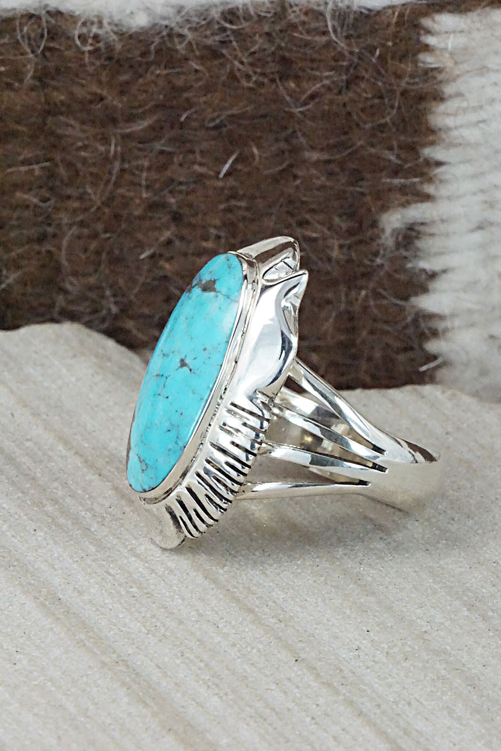Turquoise & Sterling Silver Ring - Sheena Jack - Size 10