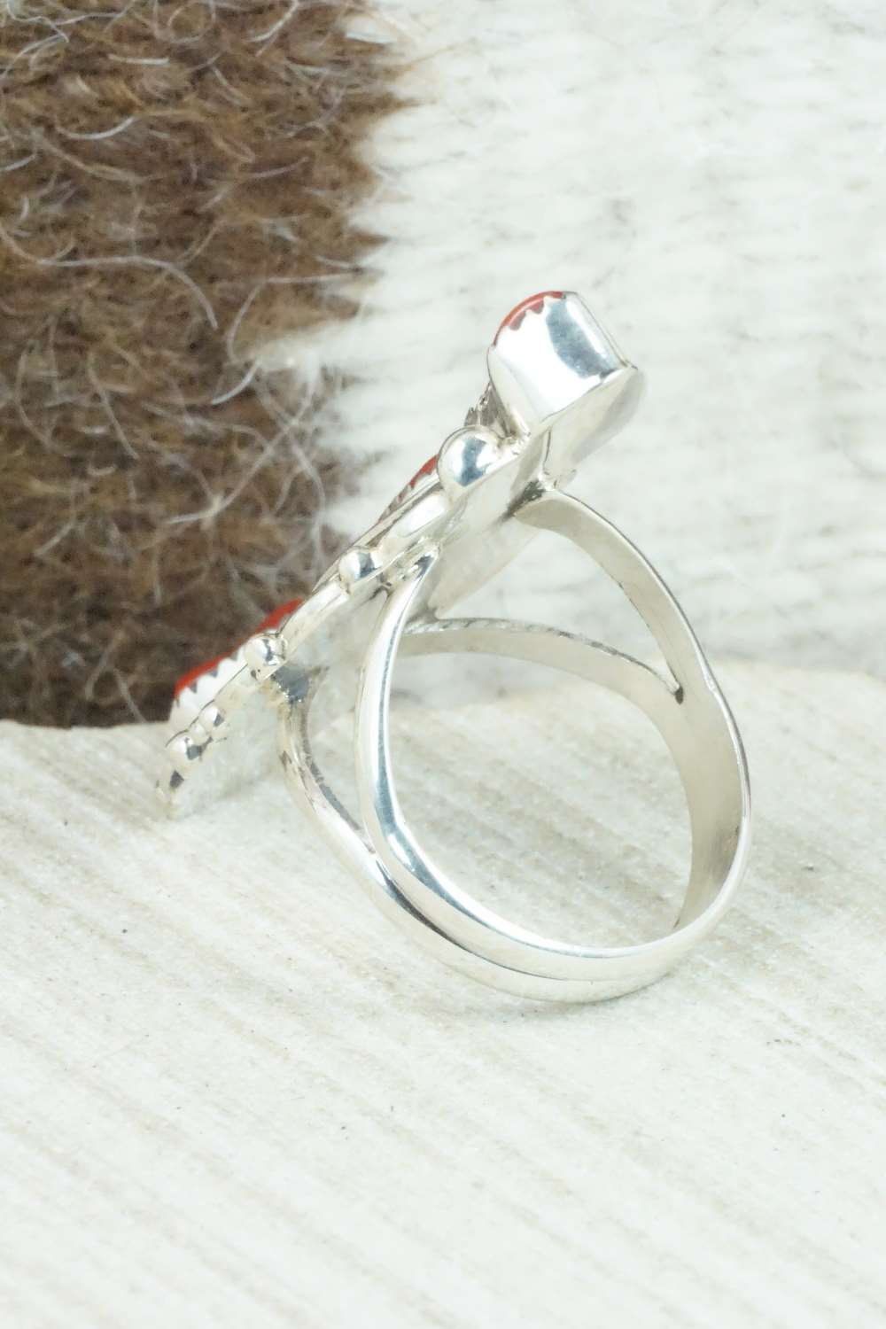 Coral & Sterling Silver Ring - Shirley Largo - Size 8.75