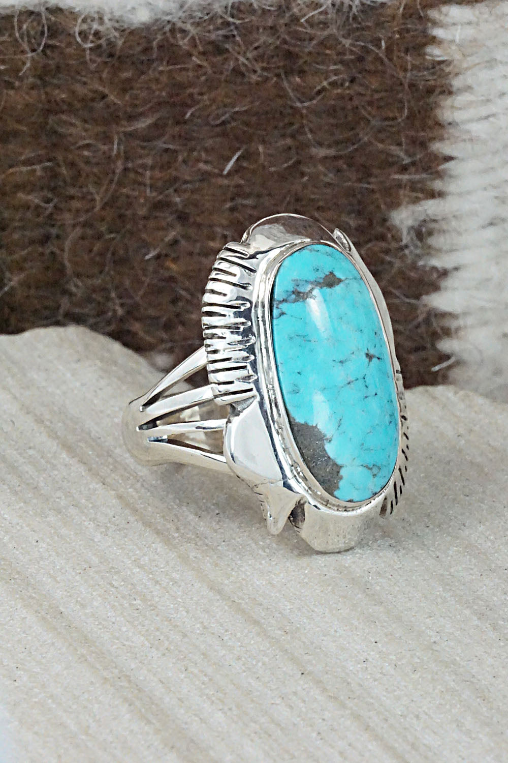 Turquoise & Sterling Silver Ring - Sheena Jack - Size 10