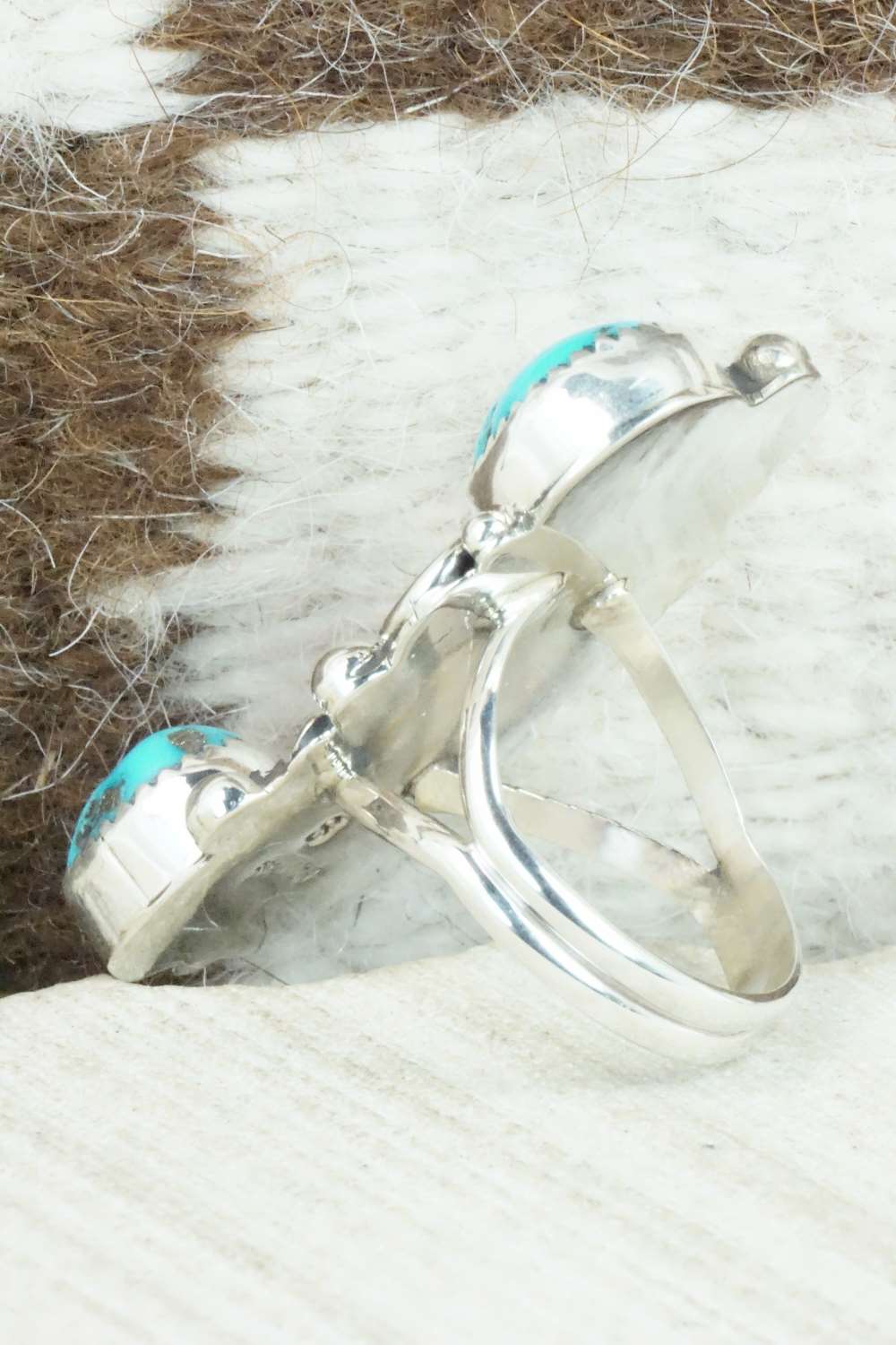 Coral, Turquoise & Sterling Silver Ring - Shirley Largo - Size 8.5