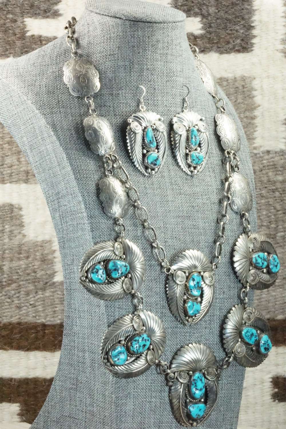 Turquoise & Sterling Silver Necklace and Earrings - Nora Tsosie