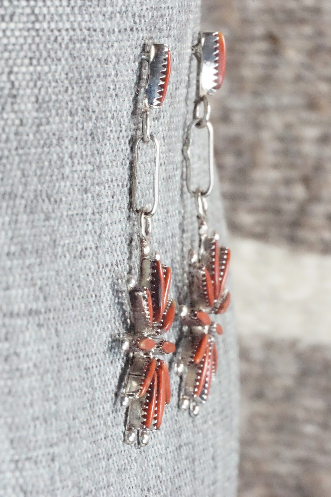 Coral & Sterling Silver Earrings - Yvette Kaamasee