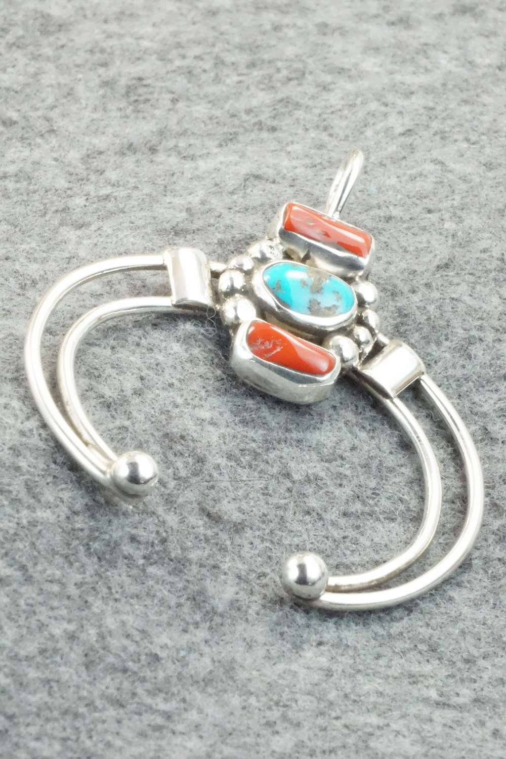 Turquoise, Coral & Sterling Silver Pendant - Priscilla Reeder
