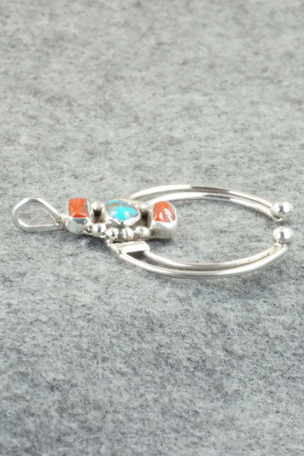 Turquoise, Coral & Sterling Silver Pendant - Priscilla Reeder