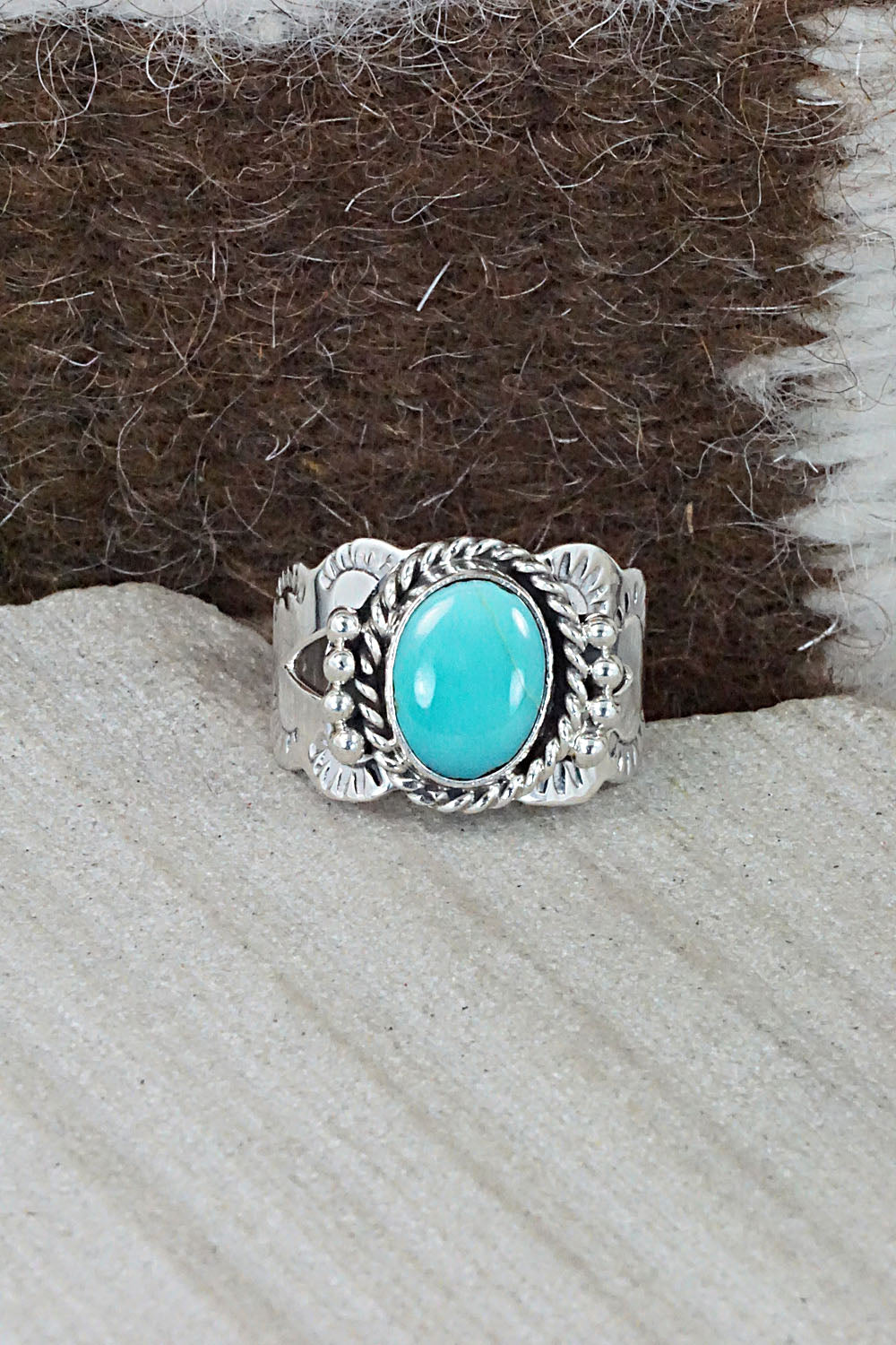 Turquoise and Sterling Silver Ring - Jan Mariano - Size 6.5