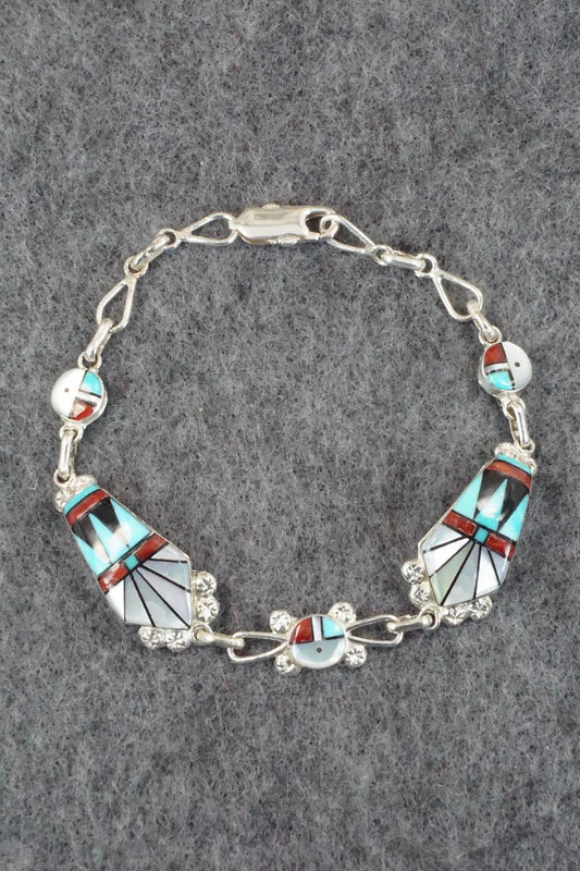 Multi Stone & Sterling Silver Inlay Link Bracelet - Ola Eriacho