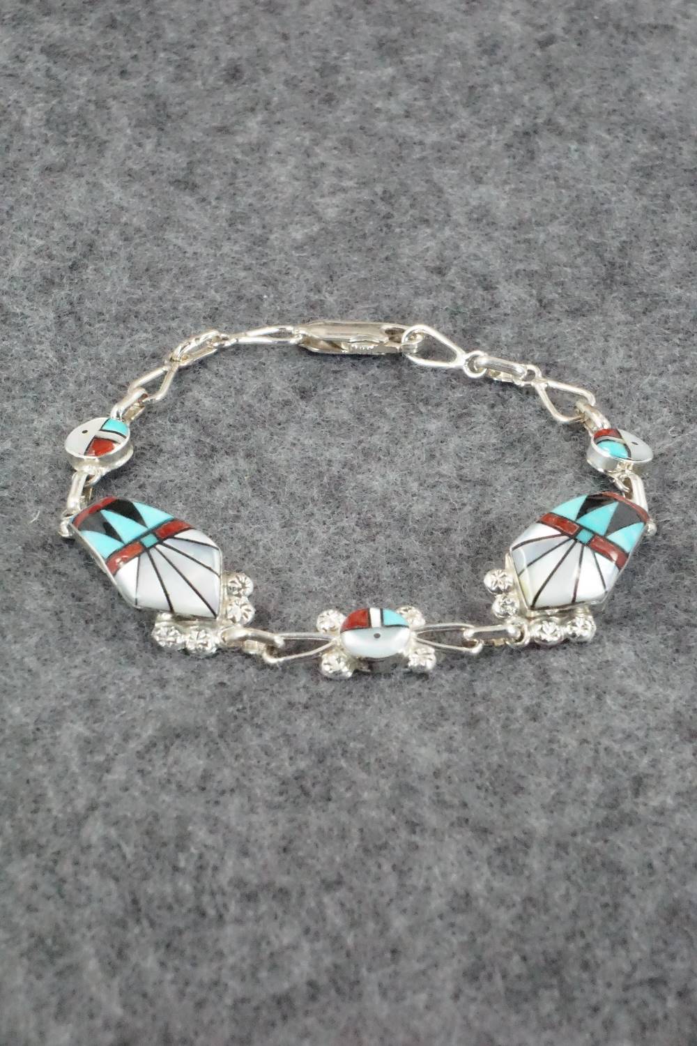 Multi Stone & Sterling Silver Inlay Link Bracelet - Ola Eriacho