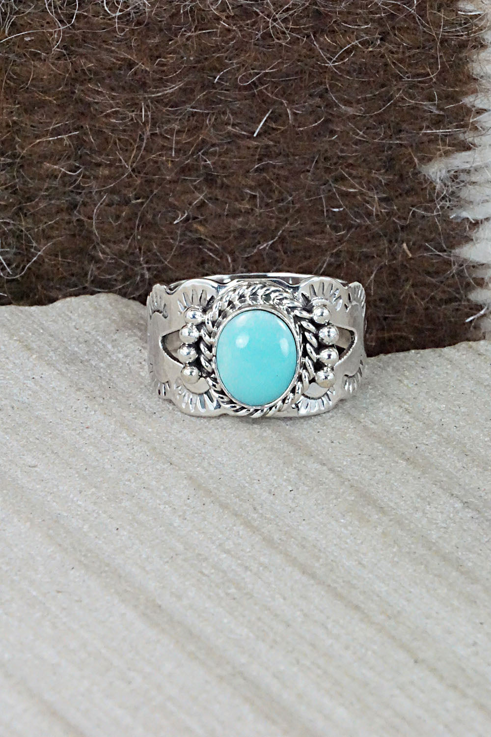 Turquoise and Sterling Silver Ring - Jan Mariano - Size 8