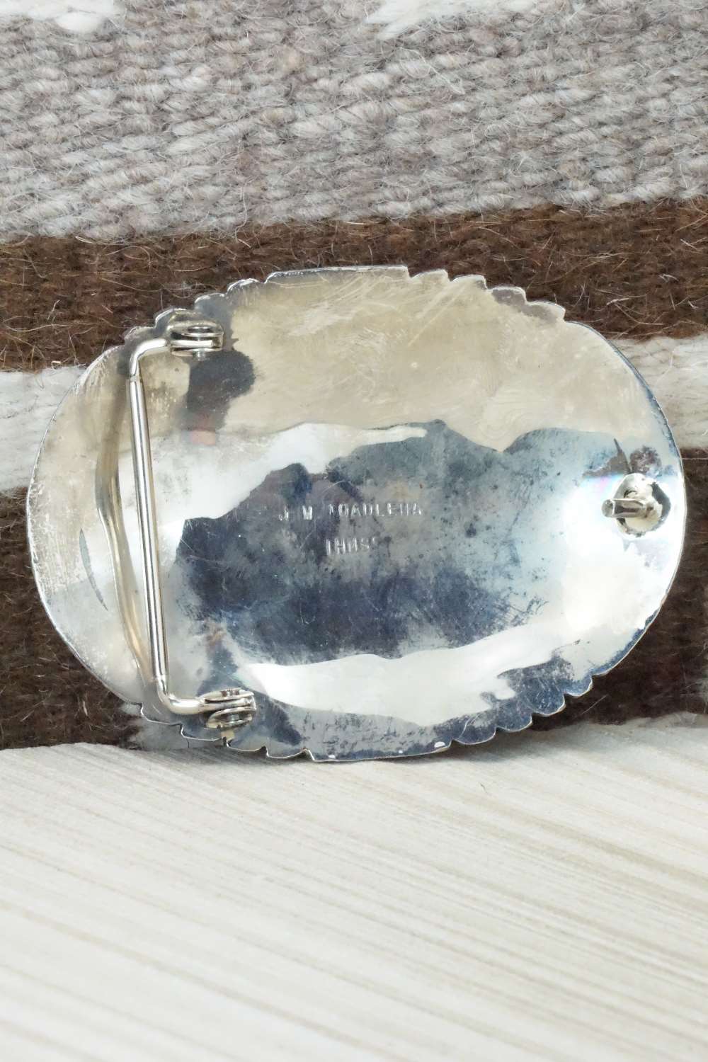 Coral, Turquoise & Sterling Silver Belt Buckle - J.W. Toadlena