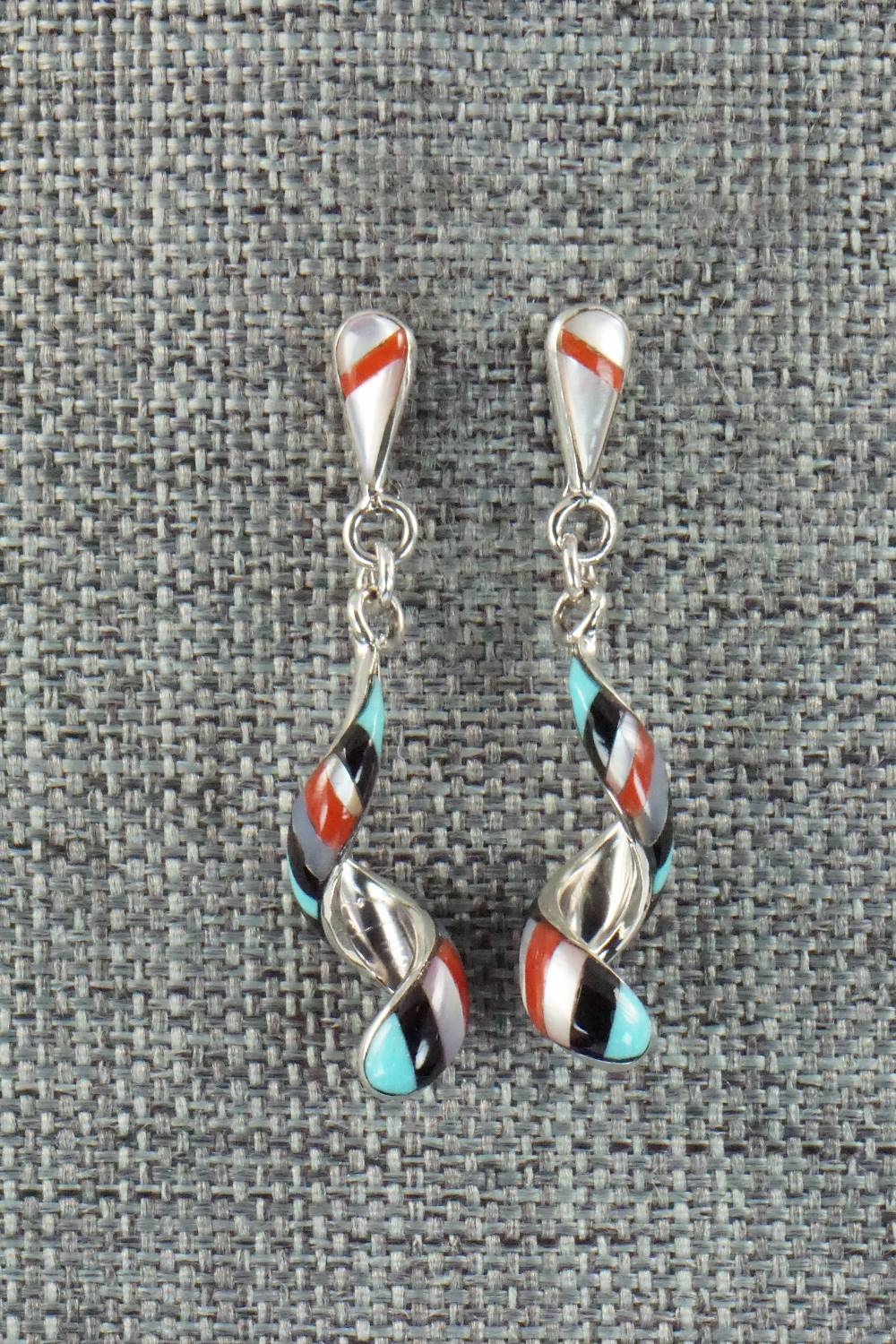 Multi Stone & Sterling Silver Inlay Earrings - Idella Edaakie