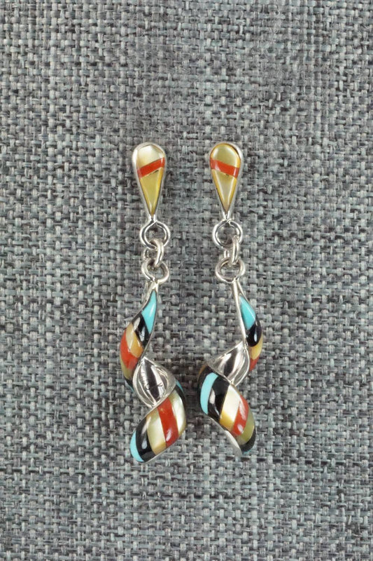 Multi Stone & Sterling Silver Inlay Earrings - Idella Edaakie