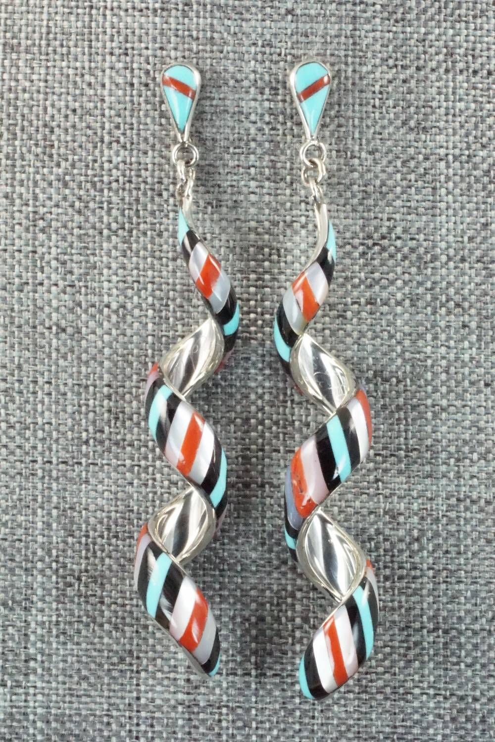 Multi Stone & Sterling Silver Inlay Earrings - Idella Edaakie
