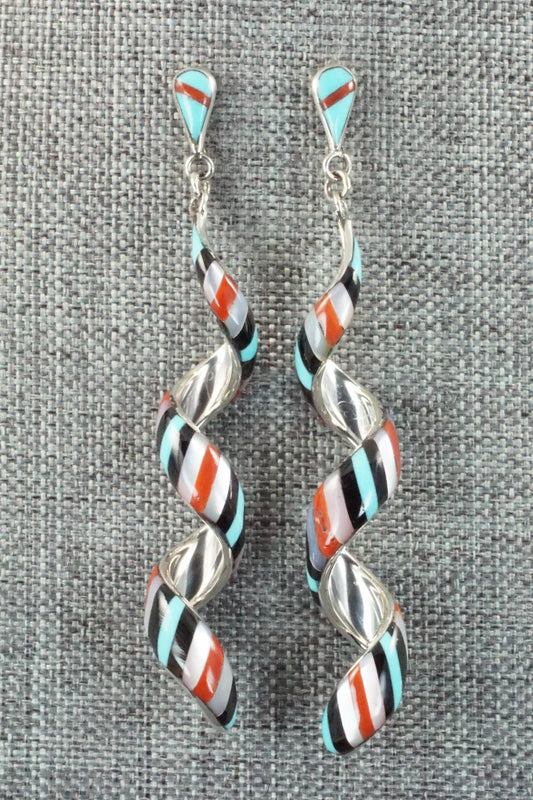 Multi Stone & Sterling Silver Inlay Earrings - Idella Edaakie