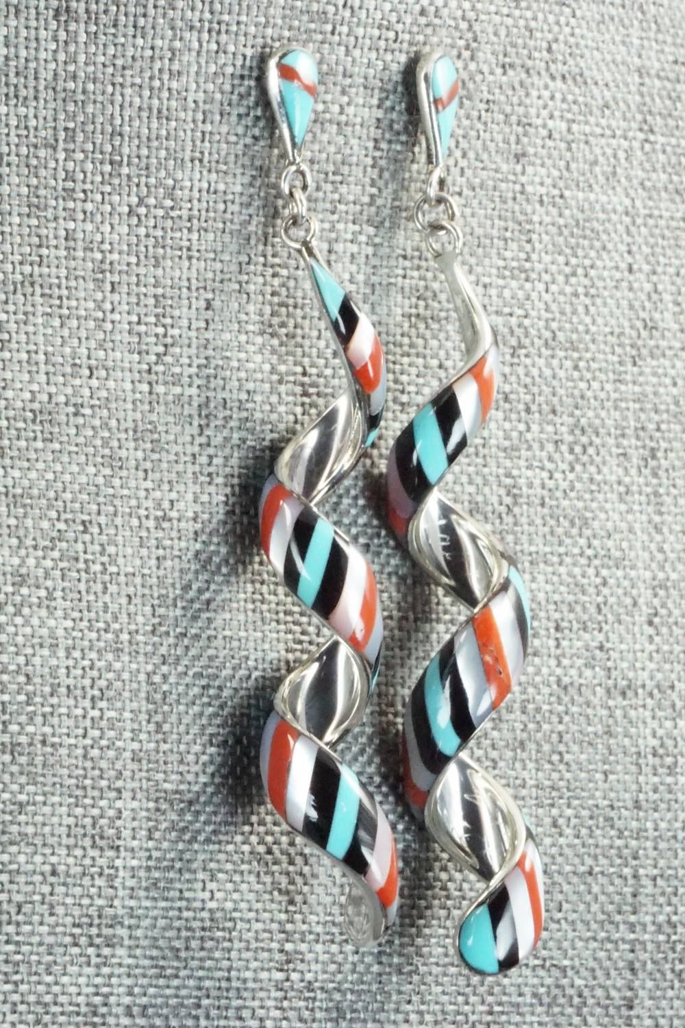 Multi Stone & Sterling Silver Inlay Earrings - Idella Edaakie