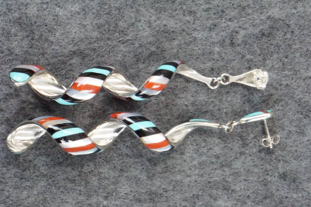 Multi Stone & Sterling Silver Inlay Earrings - Idella Edaakie