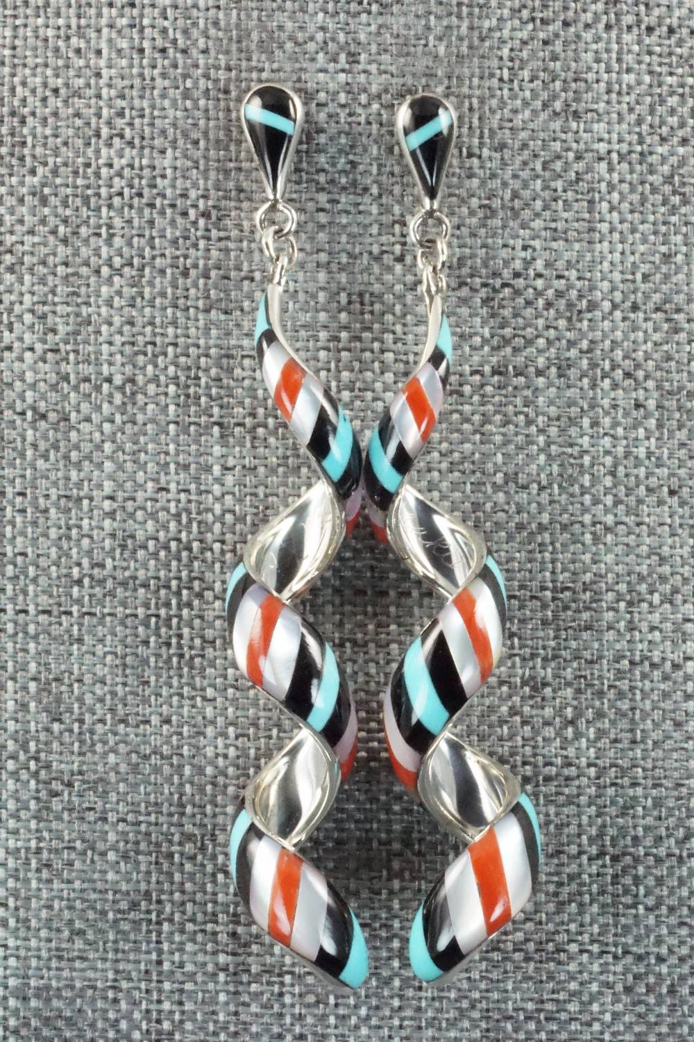 Multi Stone & Sterling Silver Inlay Earrings - Idella Edaakie