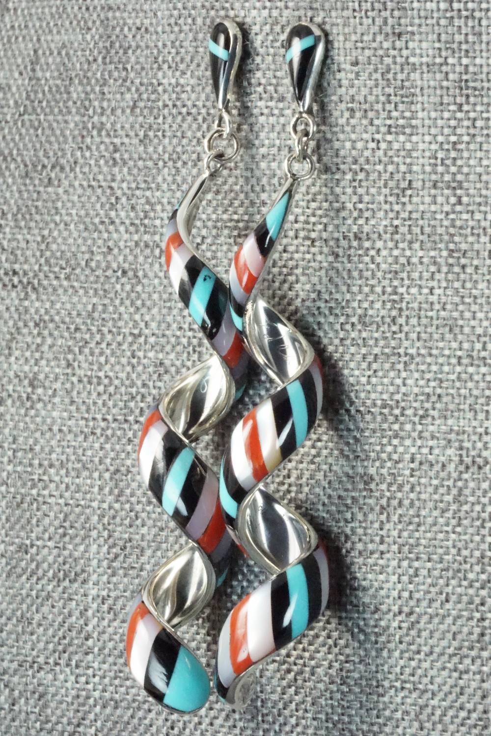 Multi Stone & Sterling Silver Inlay Earrings - Idella Edaakie